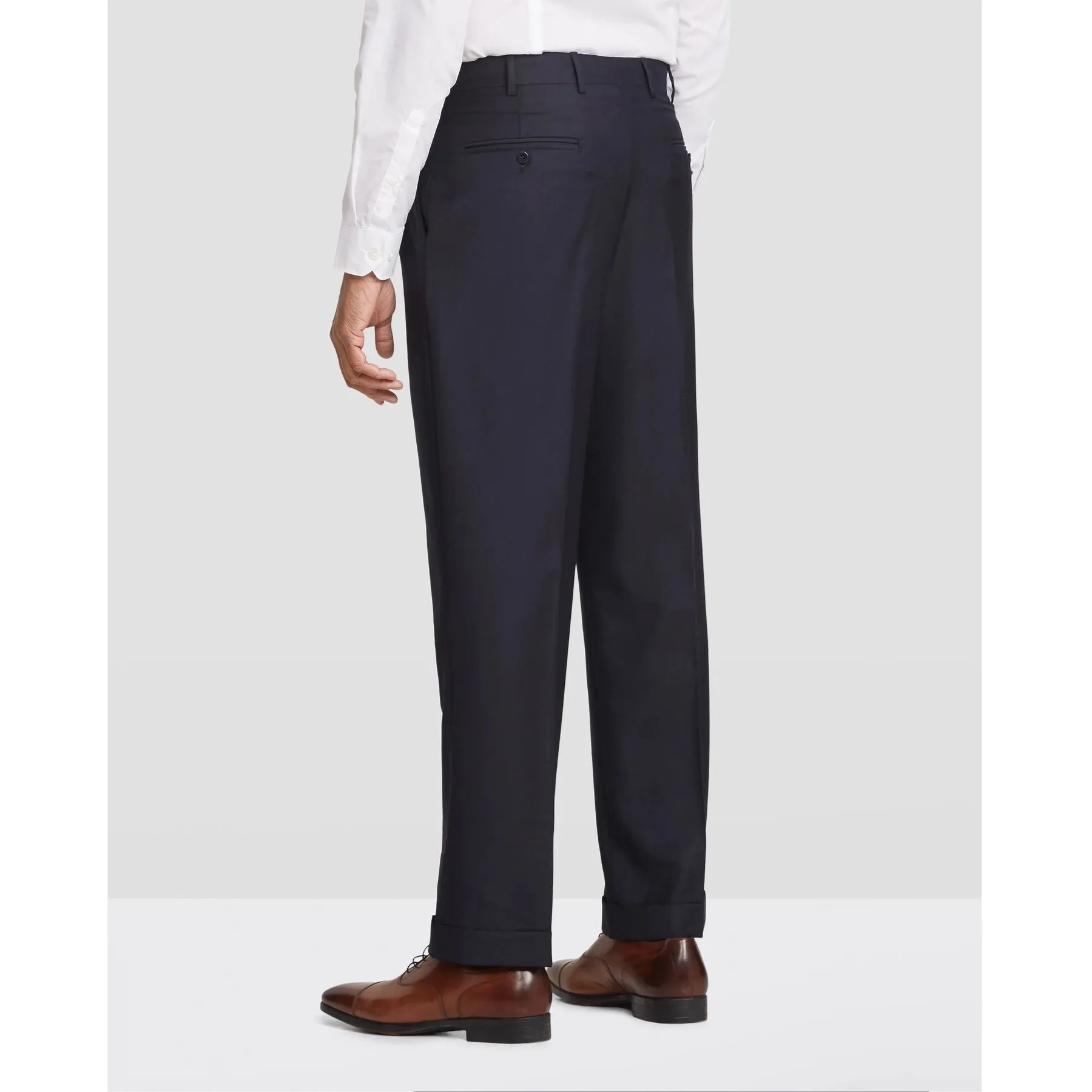 Bennett Double Pleated Super 120s Wool Fancy Trouser in Navy & Brown Crosshatch, Size 44 (Full Fit) - LIMITED EDITION by Zanella