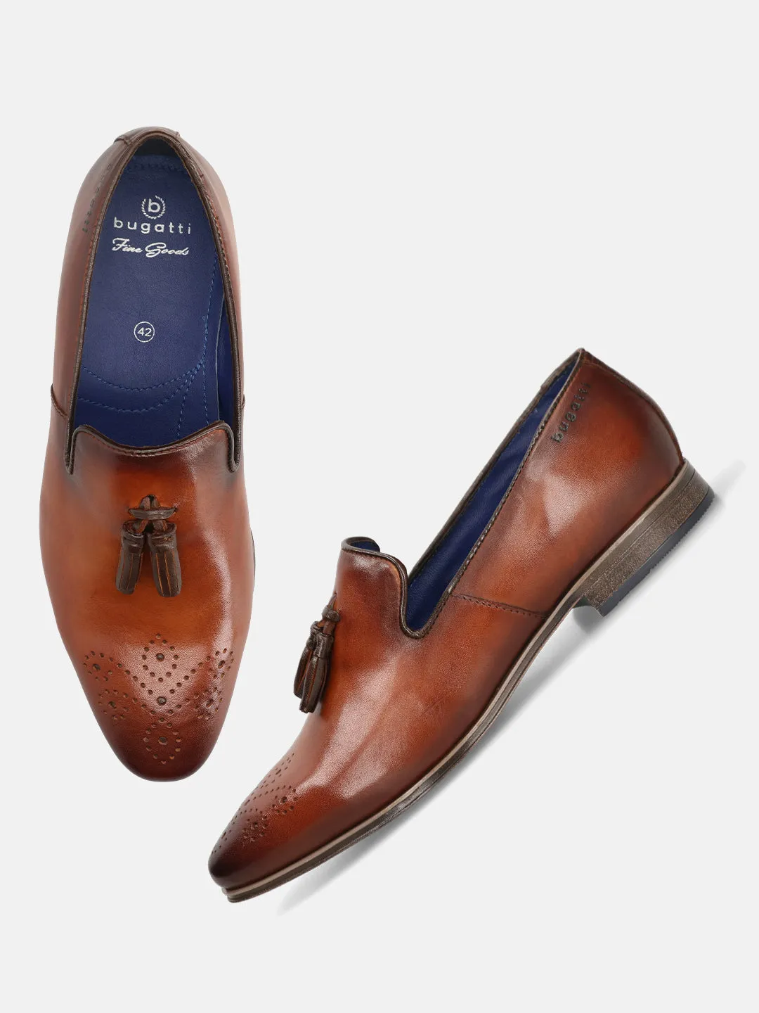 bugatti Cognac Premium Leather Slip-ons Formal