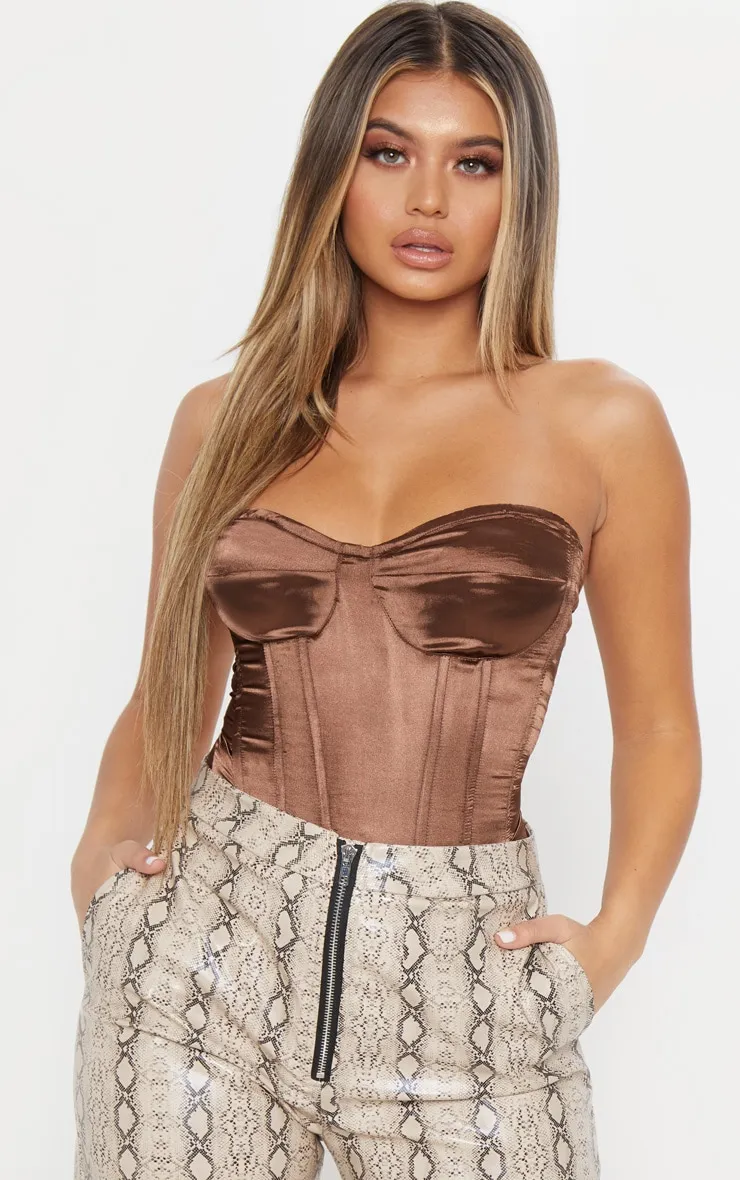 Chocolate Satin Corset | Tops