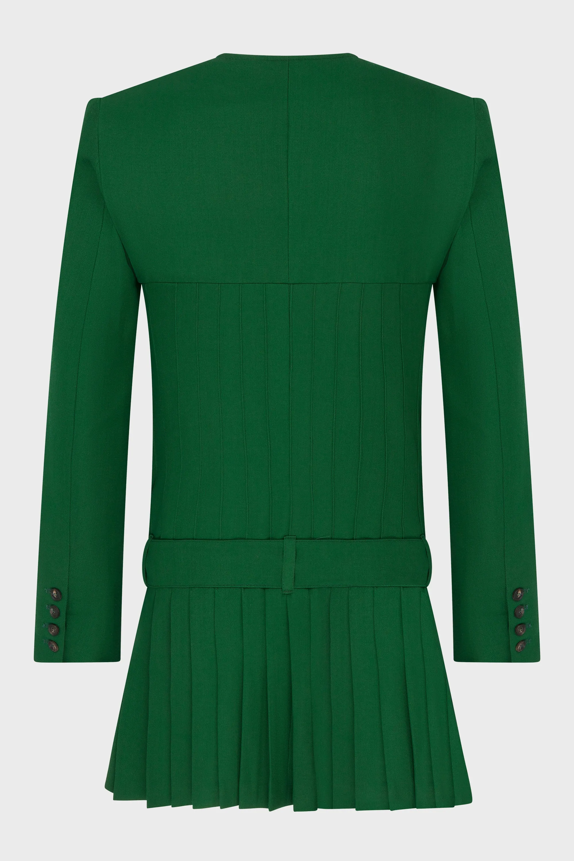 GREEN WOOL PLEATED JACKET