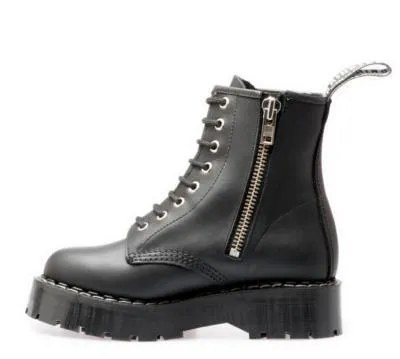 GRINDERS - ROXY X BLACK GREASY LEATHER DERBY BOOT WITH DOUBLE SOLE UNIT (8 EYELET)