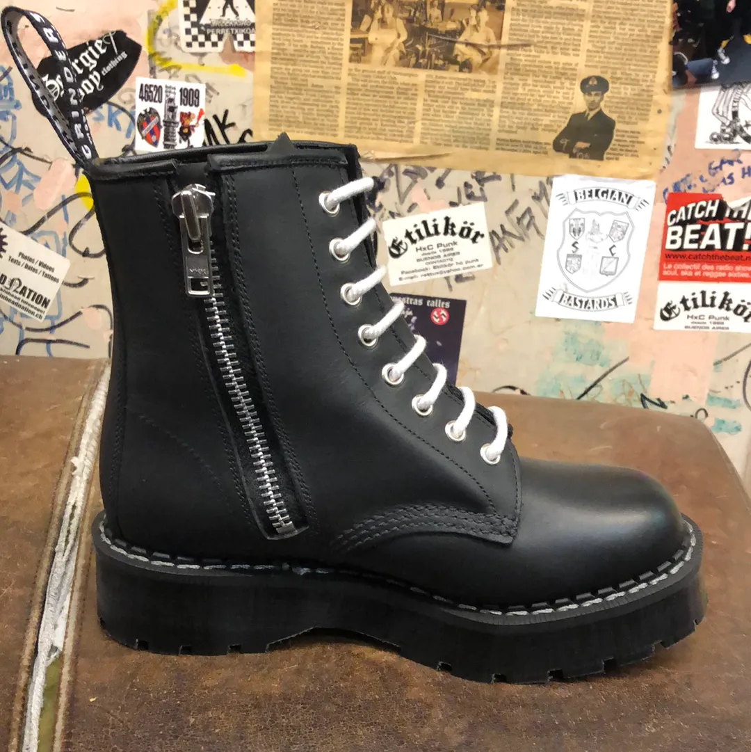 GRINDERS - ROXY X BLACK GREASY LEATHER DERBY BOOT WITH DOUBLE SOLE UNIT (8 EYELET)