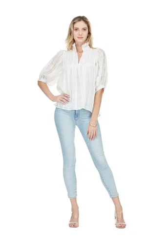 Jade High Neck Puff Sleeve Top, White