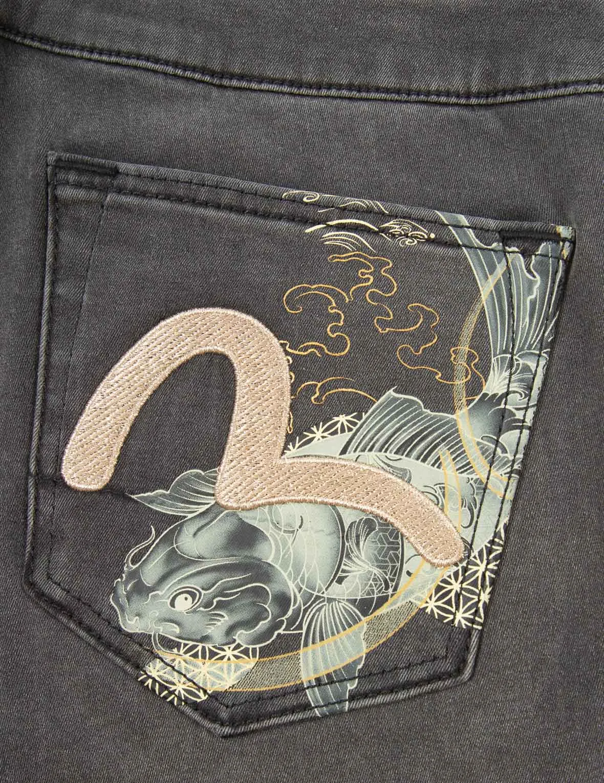 Koi Print and Seagull Embroidery Super High-Waist Skinny Jeans