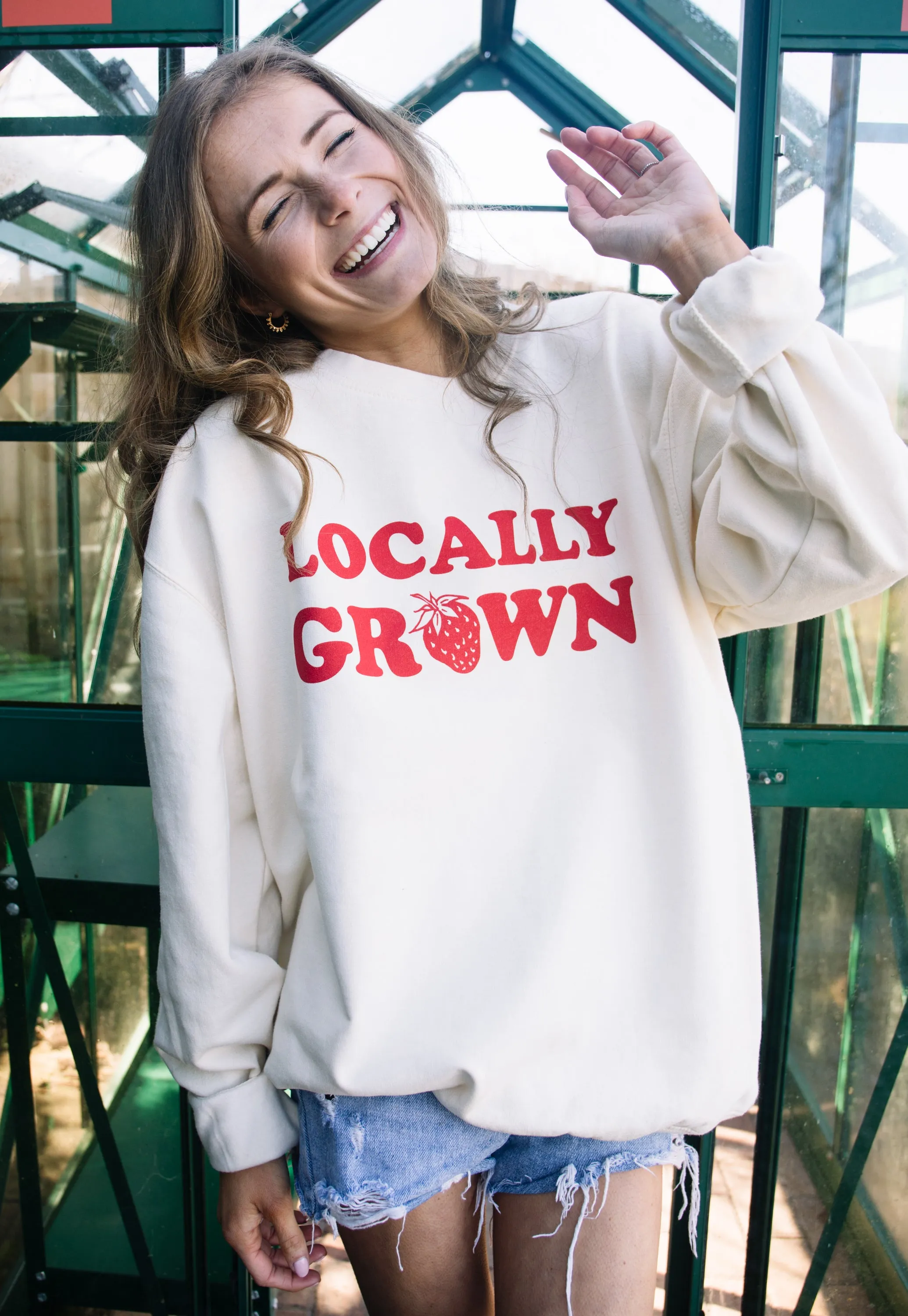 Locally Grown Strawberry Slogan Sweatshirt