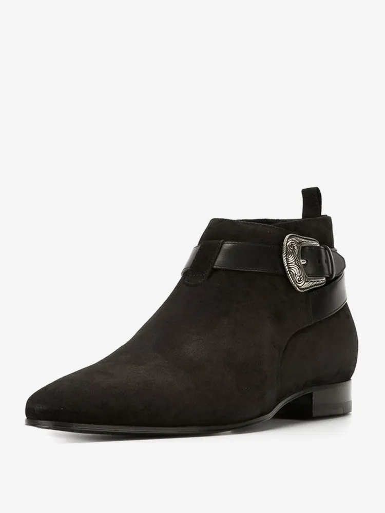 Men's Boots Chelsea Boots Black Cowhide Round Toe Ankle Boots