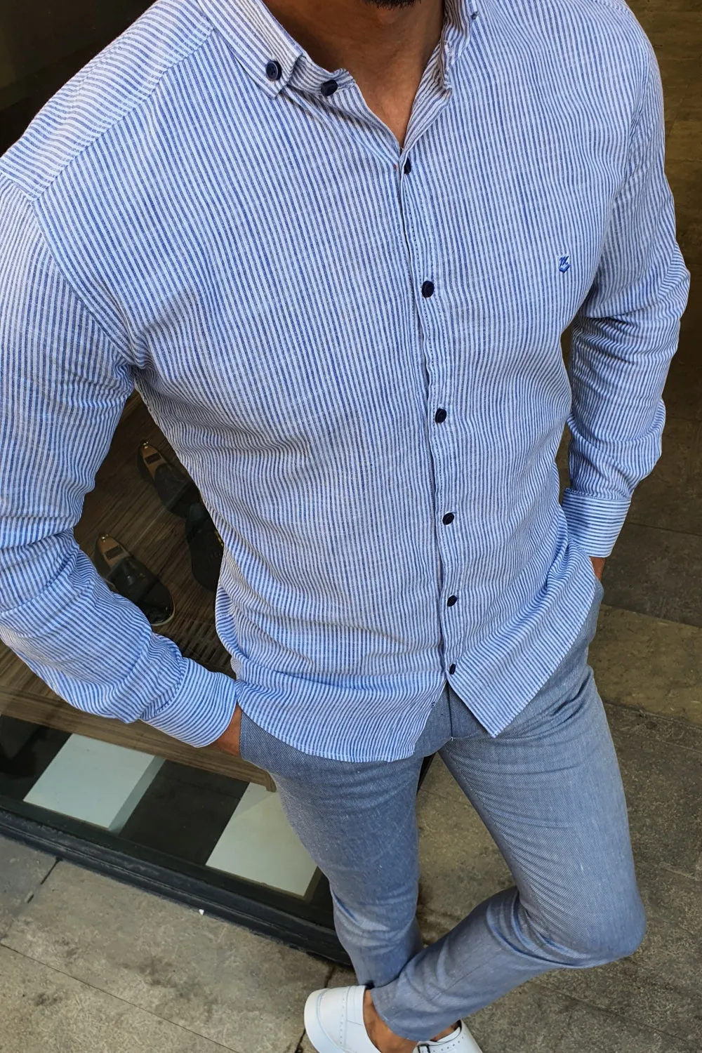 Milwaukee Blue Slim Fit Striped Shirt