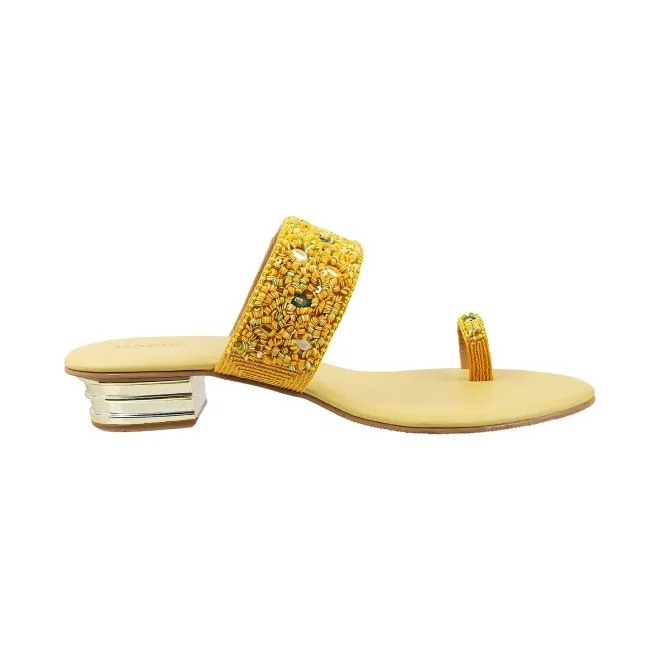 Mochi Women Yellow Ethnic Slip Ons