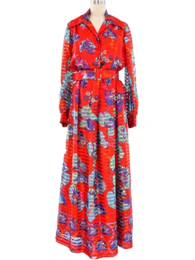 Red Floral Belted Maxi Dress