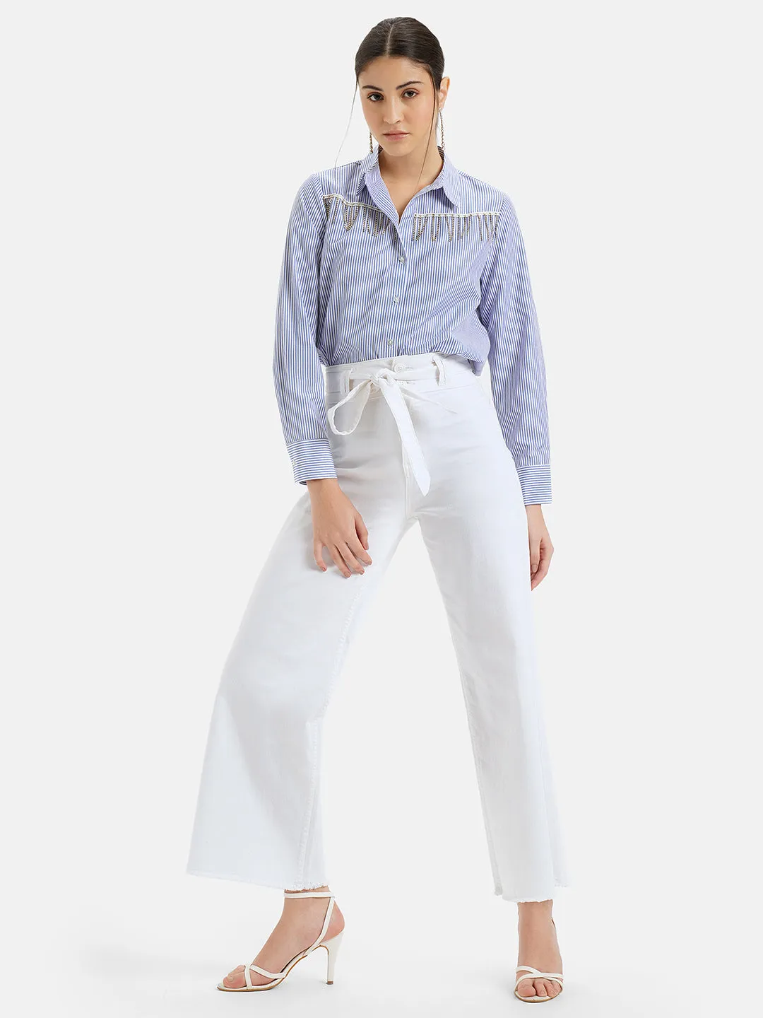 Rhinstione Fringe Stripe Shirt