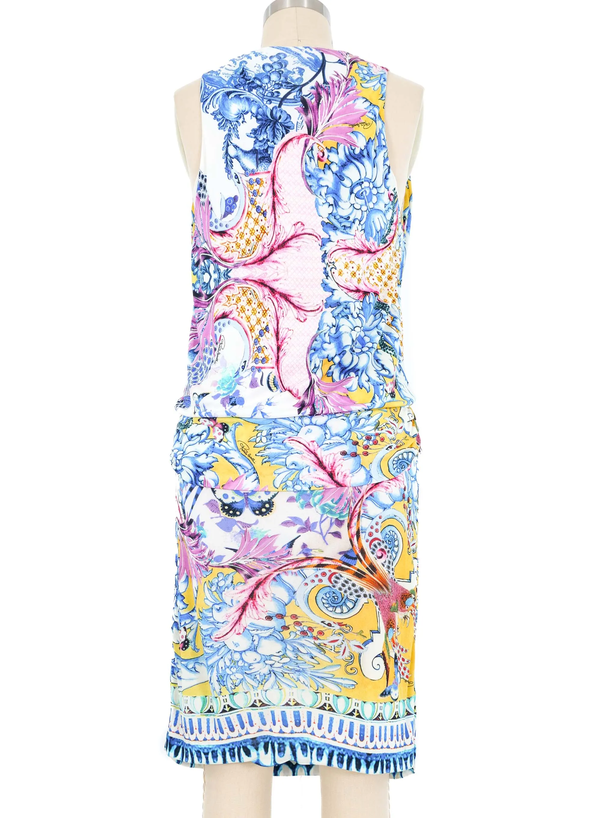 Roberto Cavalli Low Cut Printed Jersey Dress