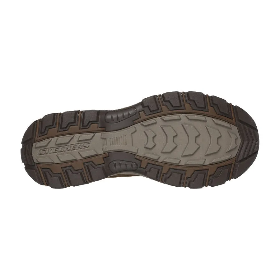 SKECHERS SHORE THING MOC TOE LEATHER BUNGEE SLIP IN BROWN - MENS