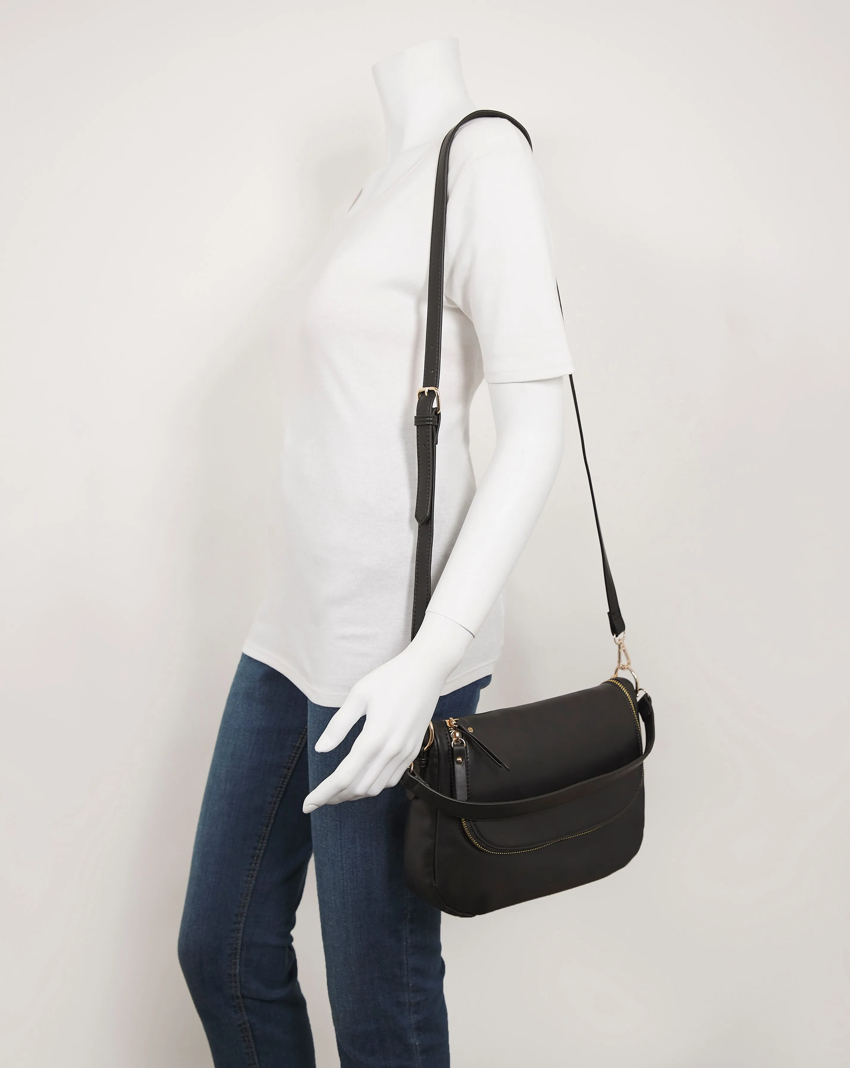 Soft Shoulder Bag with Zip Pockets