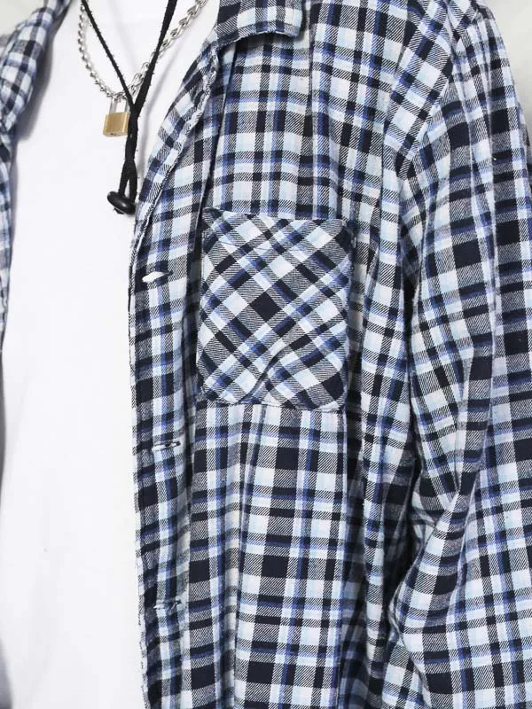 Vintage 90's Men Blue Checked Shirt
