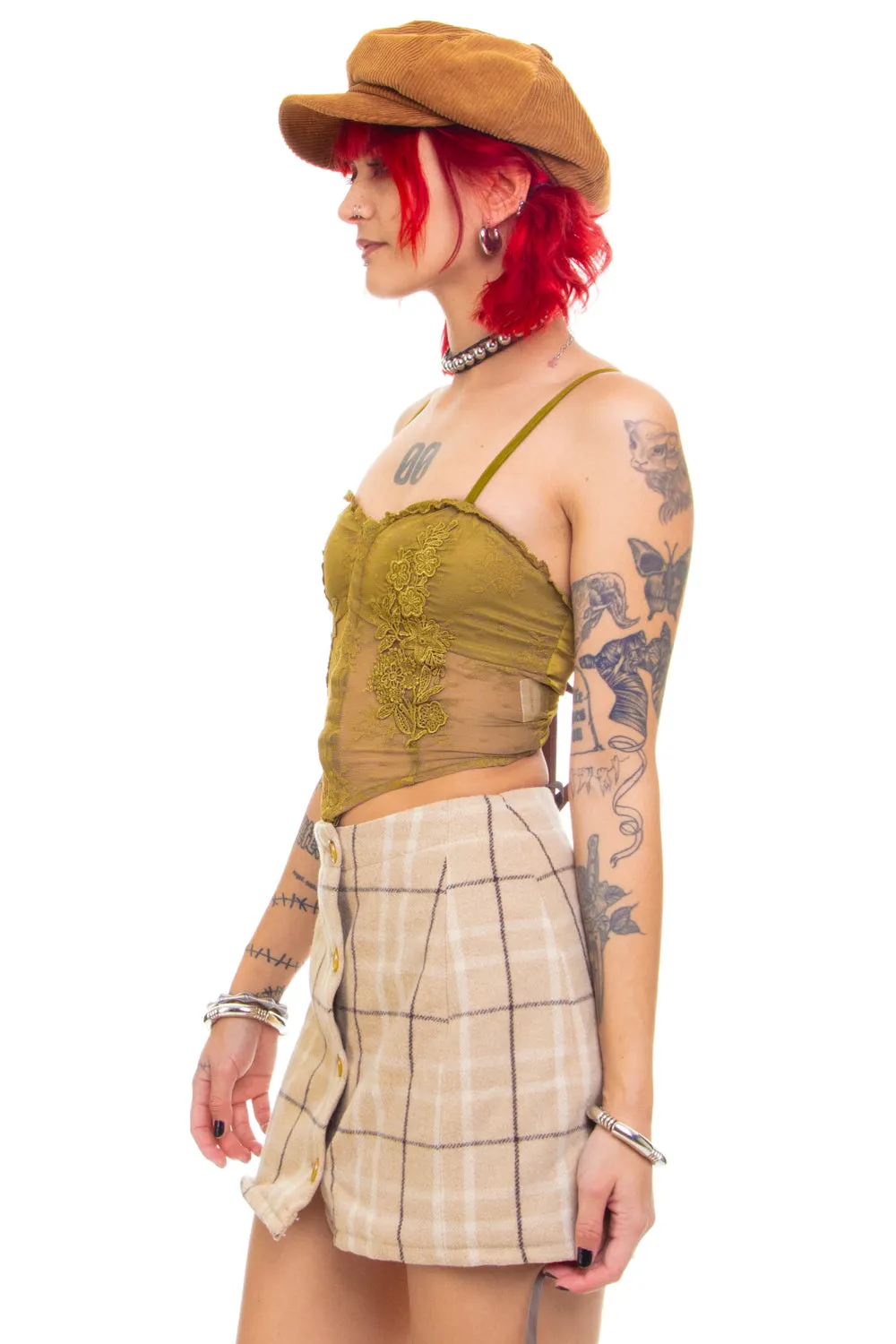 Vintage Y2K Plaid Mini Button Skirt - S