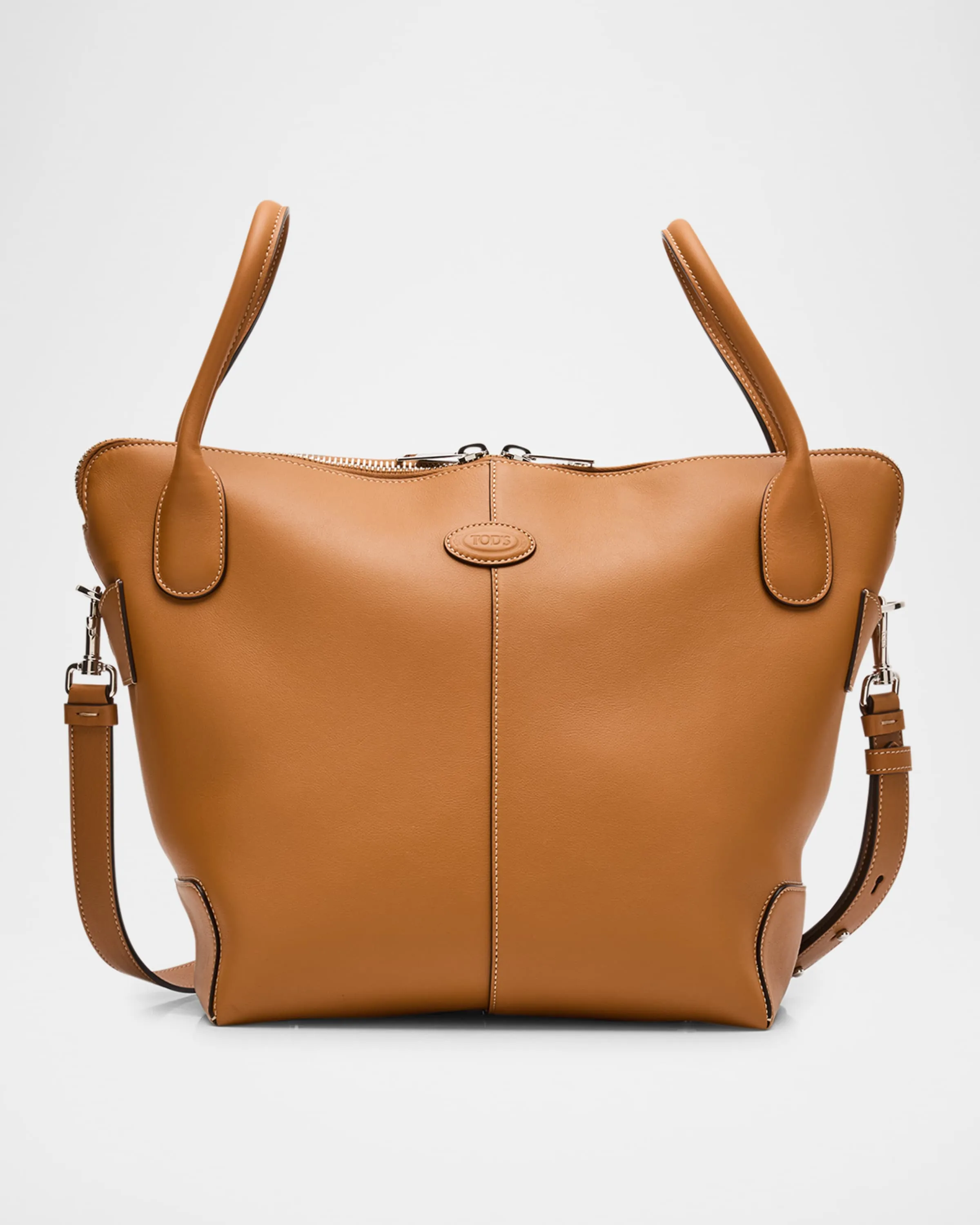Zip Calf Leather Bucket Shoulder Bag